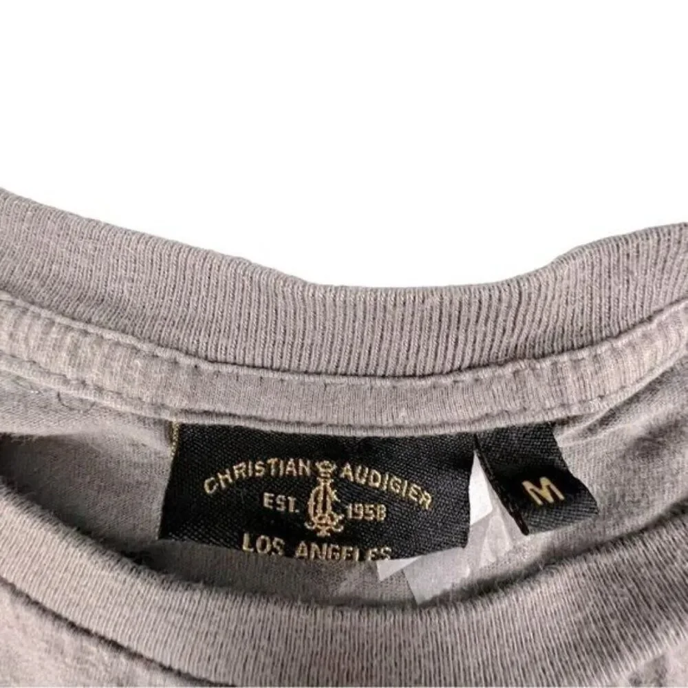 CHRISTIAN AUDIGIER MENS T SHIRT GRAY WITH GOLD DESIGN SIZE M